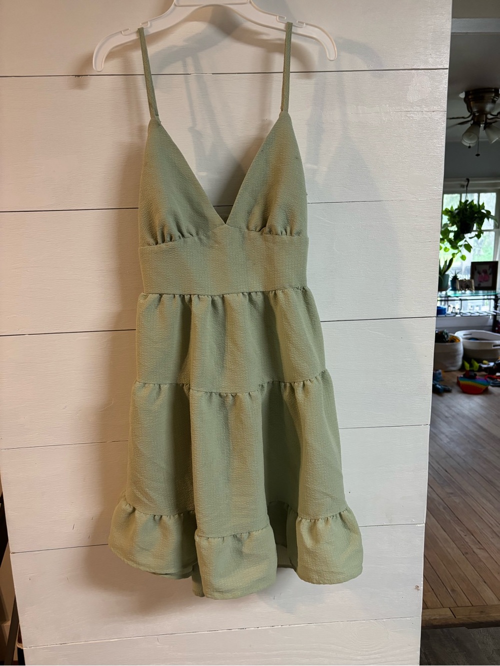 SHEIN Sage Green Tiered Mini Dress